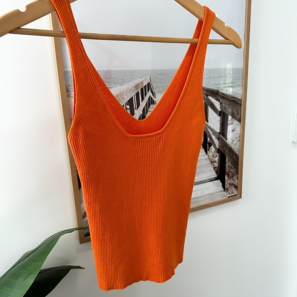 Mango Orange Ribbed V-Neck Tank Top - Picture 7 of 9